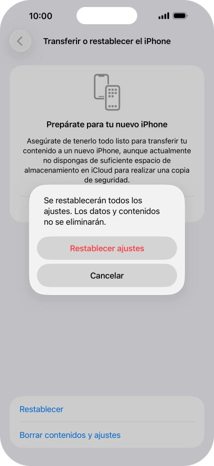 Pulsa Restablecer ajustes.