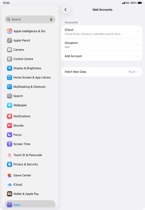 Press the name of the email account you've just set up.