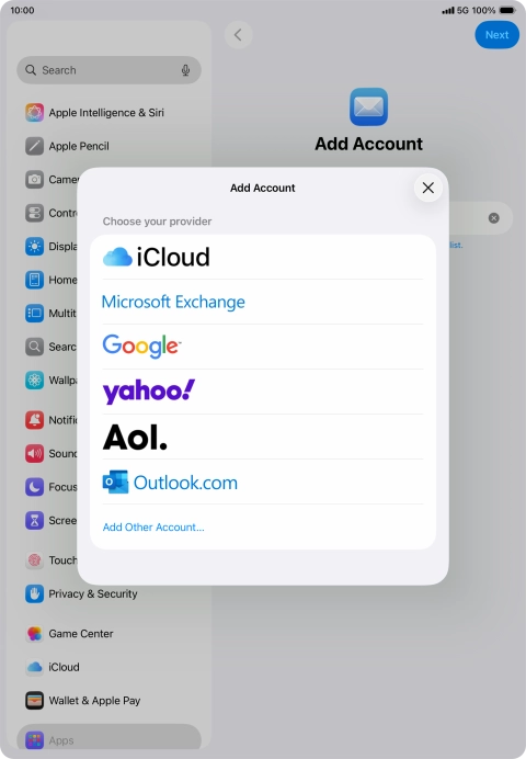 Press Add Other Account... and key in your email address.