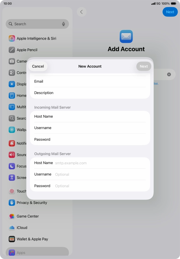 Press Host Name and key in the name of your email provider's outgoing server.