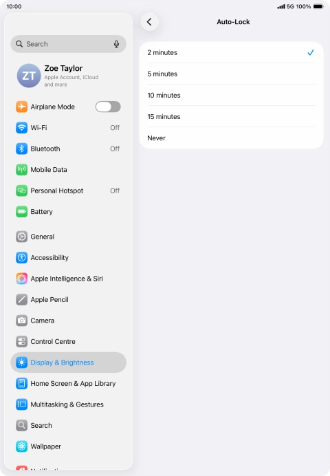 Press the required setting.
