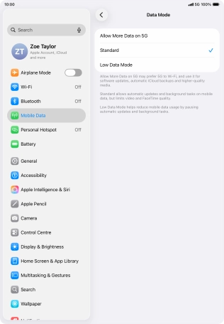 Press the required setting to turn the function on or off.