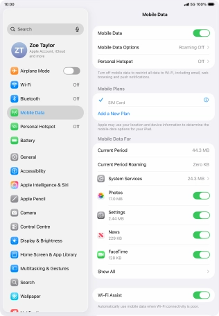 Press Mobile Data Options.
