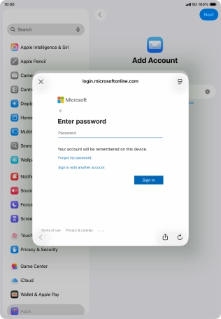 Press Password and key in the password for your email account.