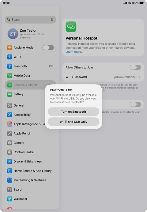 If Wi-Fi is turned on, press Wi-Fi and USB Only.