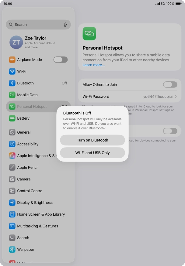 If Wi-Fi is turned on, press Wi-Fi and USB Only.