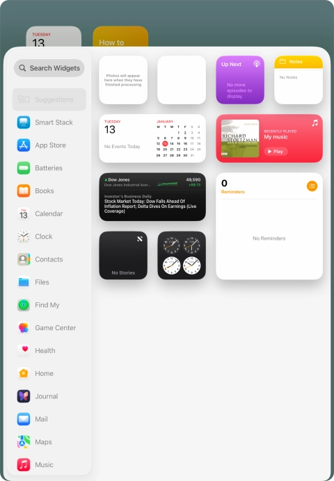 Press the required widget.