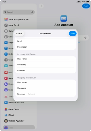 Press Password and key in the password for your email account.