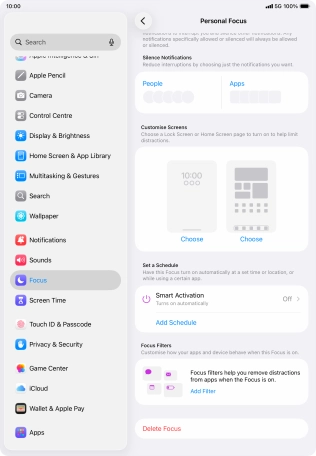 Press People and follow the instructions on the screen to select which contacts you would like to receive calls and notifications from when the selected focus mode is active.