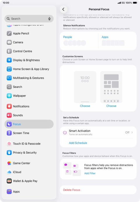 Press People and follow the instructions on the screen to select which contacts you would like to receive calls and notifications from when the selected focus mode is active.