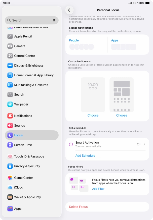 Press People and follow the instructions on the screen to select which contacts you would like to receive calls and notifications from when the selected focus mode is active.