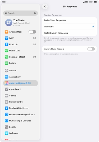 Press the required setting.