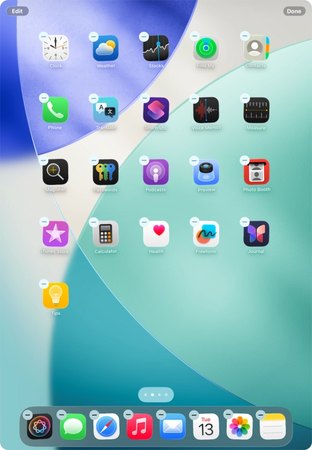 To remove an application from Dock, press and hold the required application and drag it upwards from Dock.