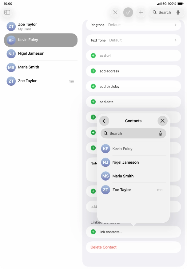 Press the required contact.
