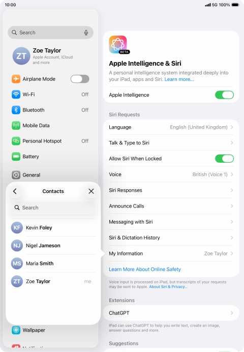 Press the required contact.