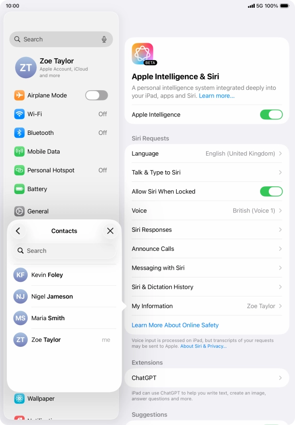 Press the required contact.