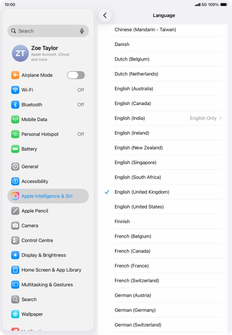 Press the required language.