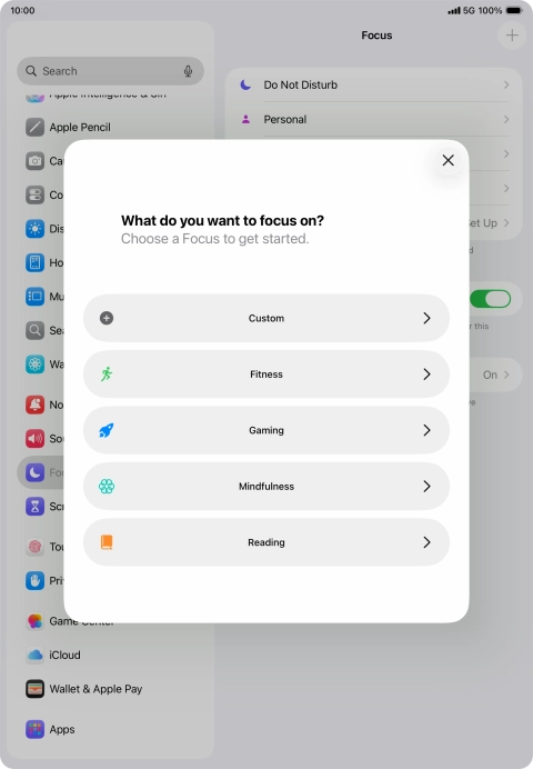 Press the required focus mode and follow the instructions on the screen to add the selected focus mode.