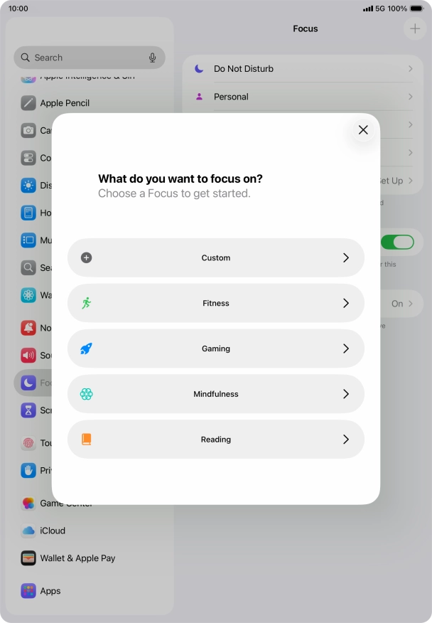 Press the required focus mode and follow the instructions on the screen to add the selected focus mode.