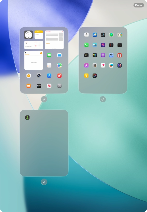 Press the field below the required home screen pages to select or deselect them.