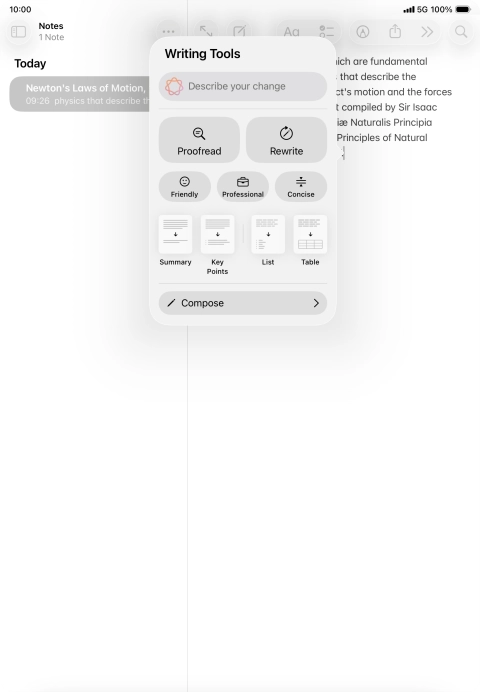 Press Describe your change and write in your own words how you would like the text to be rewritten. Follow the instructions on the screen to use the function.