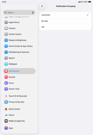 Press the required setting.