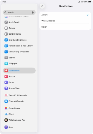 To select notification preview on the lock screen, press Always.