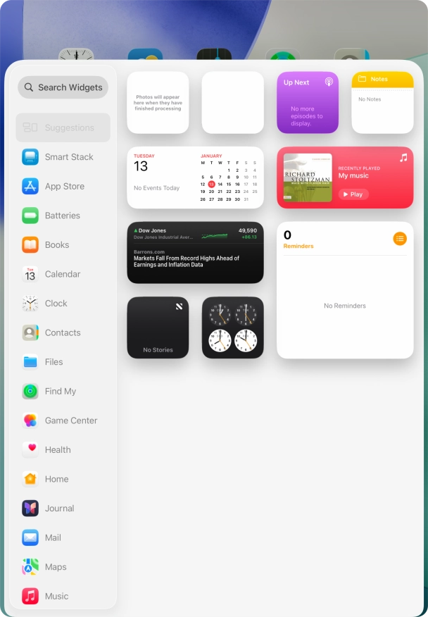 Press the required widget.