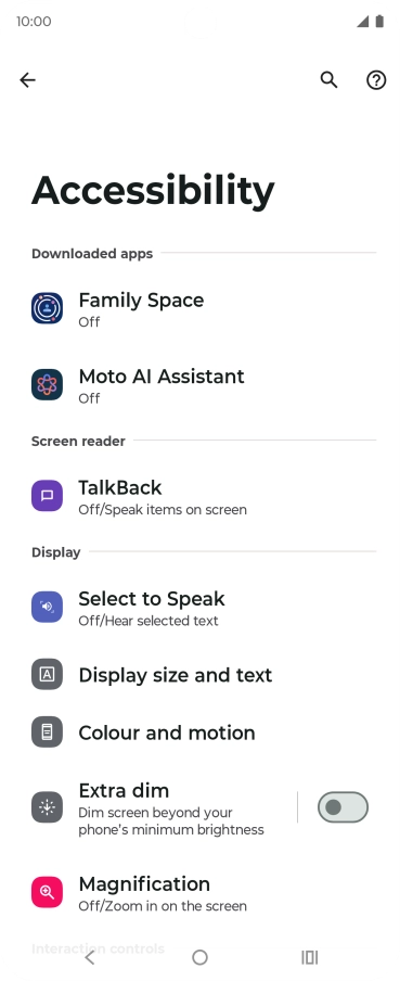 Press Talkbalk and follow the instructions on the screen to select the required settings.