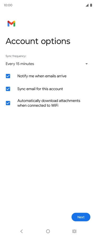 If this screen is displayed, you email account has been recognised and set up automatically. Follow the instructions on the screen to key in more information and finish setting up your phone.