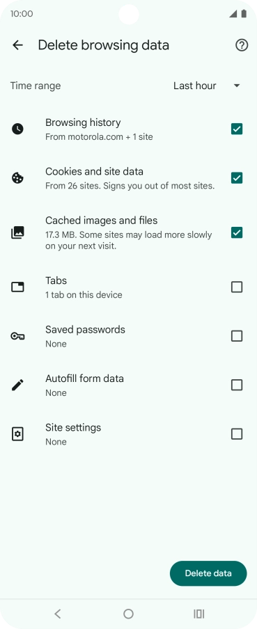 Press Delete data.