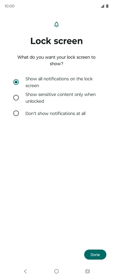 Press the required setting.