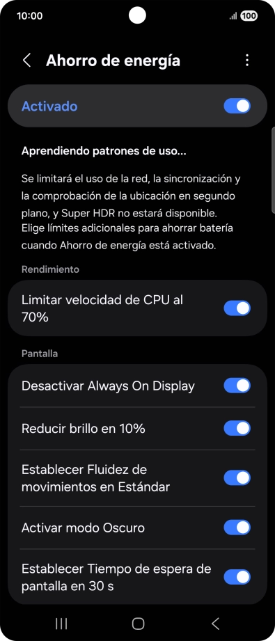 Pulsa el indicador junto a los ajustes deseados para activarlos o desactivarlos.