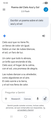 A Gemini le puedes pedir que genere un texto a partir de una descripción tuya.