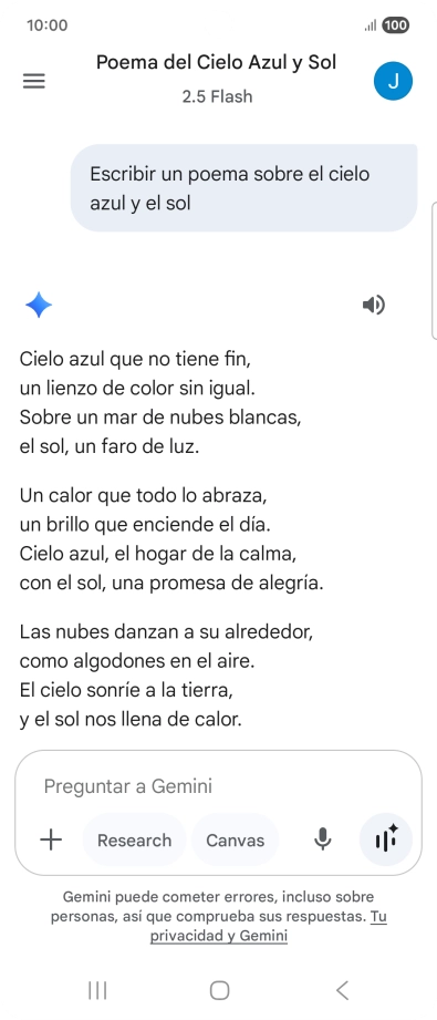 A Gemini le puedes pedir que genere un texto a partir de una descripción tuya.