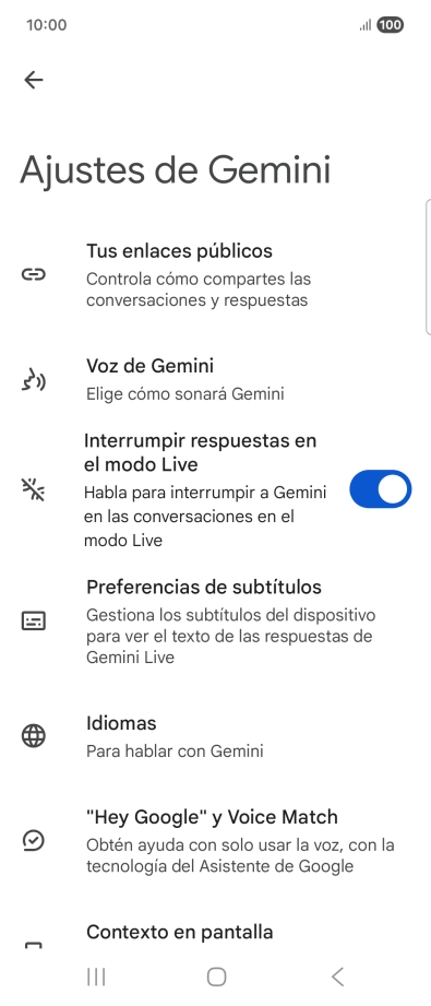 Pulsa el indicador junto a la extensión deseada para activar la función.