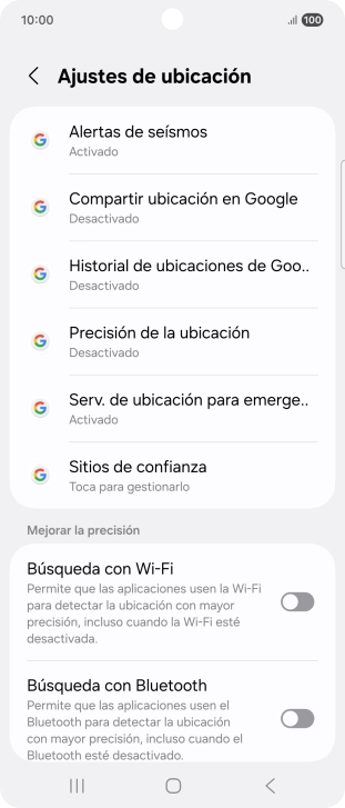 Pulsa Precisión de la ubicación.