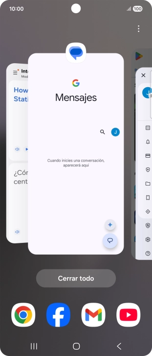 Para cerrar una sola aplicación en ejecución, desliza el dedo hacia arriba sobre la aplicación deseada.