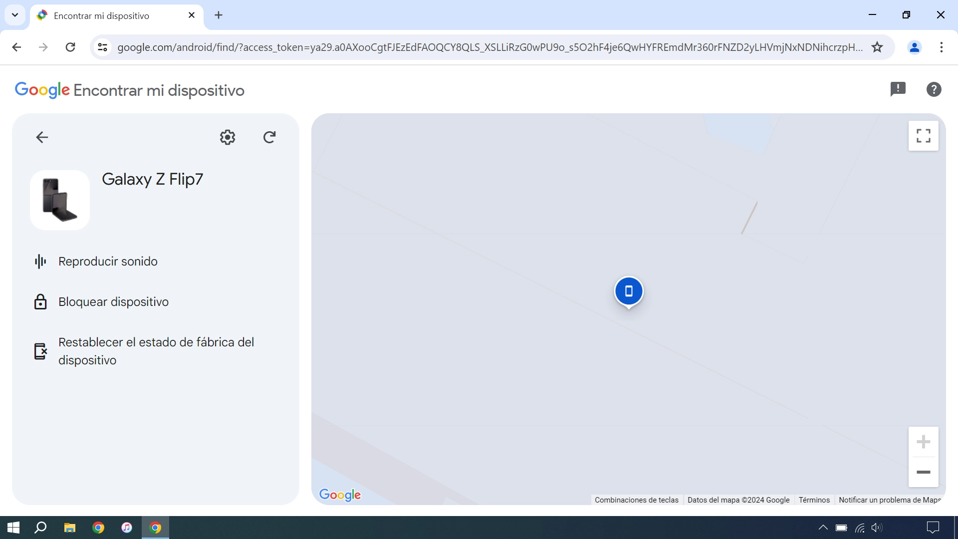 La última posición del teléfono se visualiza en el mapa.