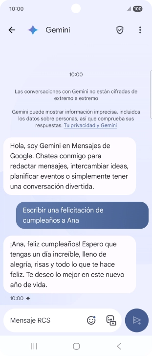 La propuesta de texto de Gemini se visualiza ahora en la pantalla.