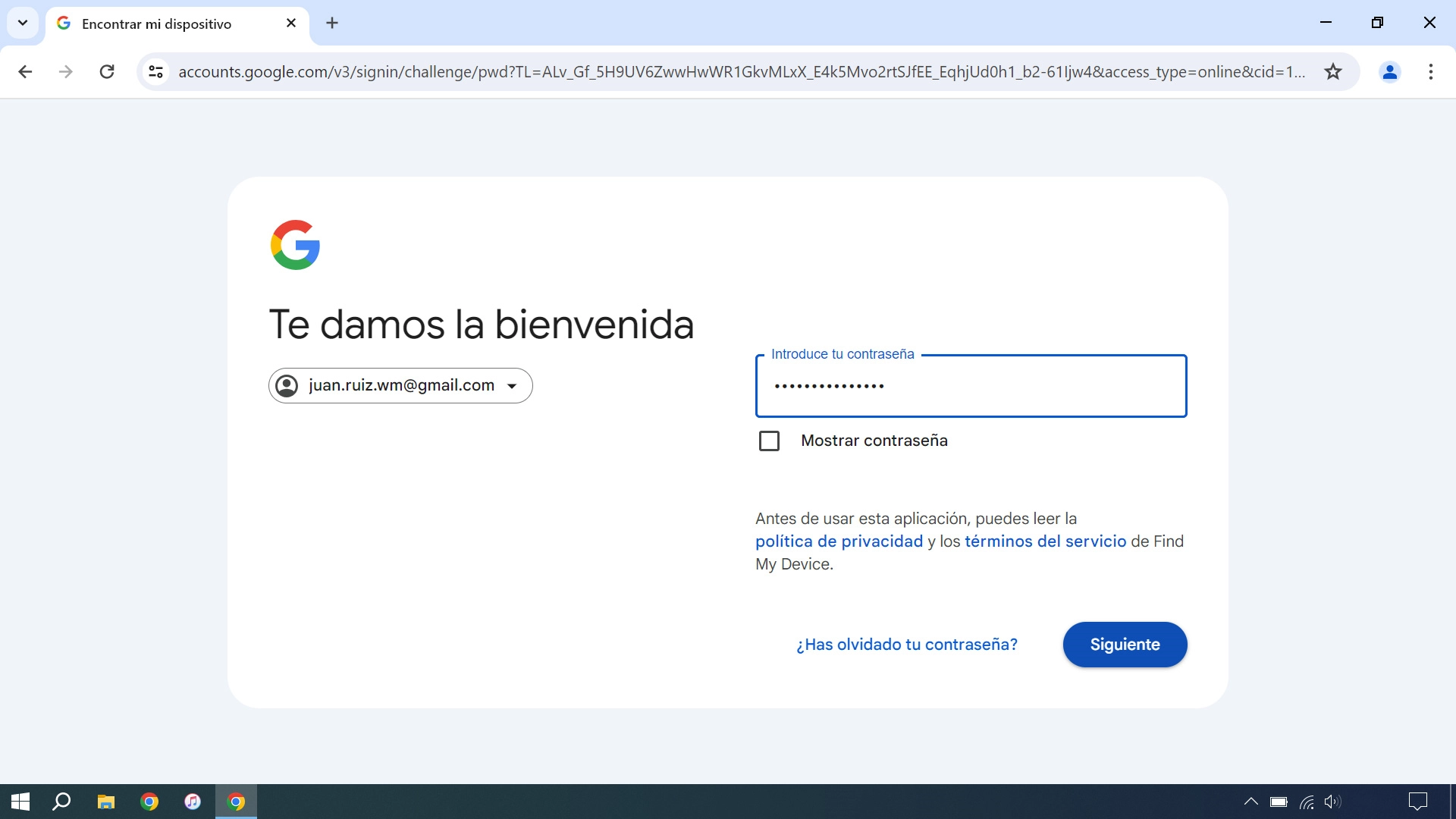 Sigue la indicaciones de la pantalla para iniciar sesión en tu cuenta de Google.