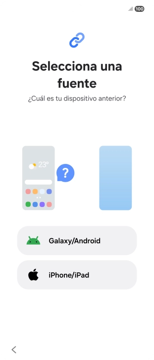 Pulsa el ajuste deseado y sigue las instrucciones de la pantalla para transferir el contenido del otro teléfono.