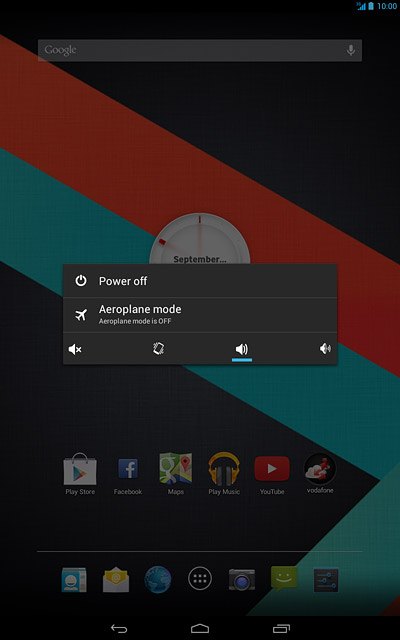 Press Aeroplane mode.Depending on the current setting, flight mode is turned on or off.