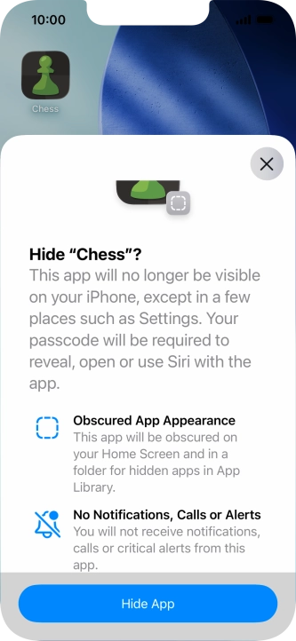 Press Hide App.