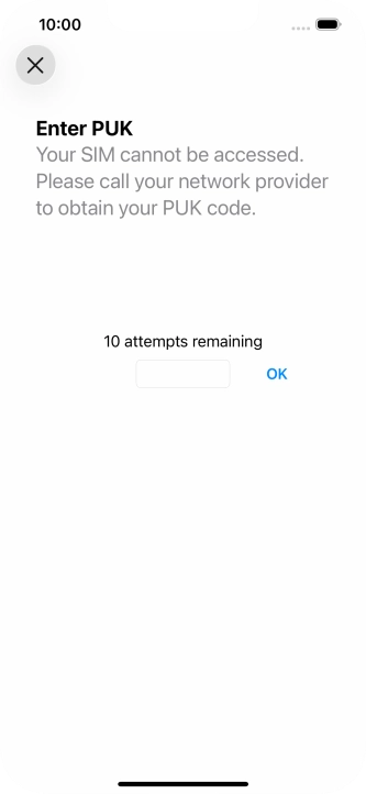 Key in the PUK and press OK.