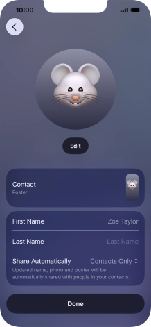 Press the name fields and follow the instructions on the screen to edit your name on the Contact Poster.