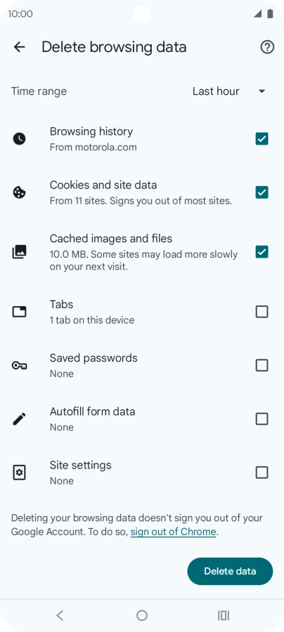 Press Delete data.
