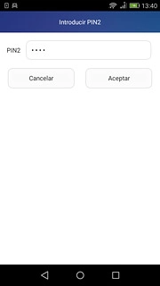 Introduce el código PIN2 y pulsa Aceptar.