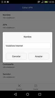 Introduce Vodafone Internet y pulsa Aceptar.