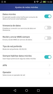 Pulsa Itinerancia de datos para activar o desactivar la función.